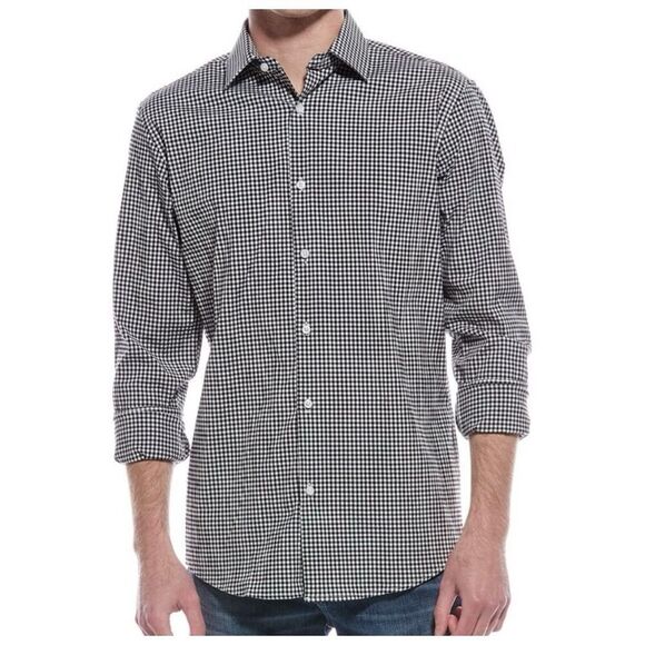 NWOT Ben Sherman Tailored Slim Fit Stretch Black Plaid Button Up Dress Shirt Men - Picture 1 of 10
